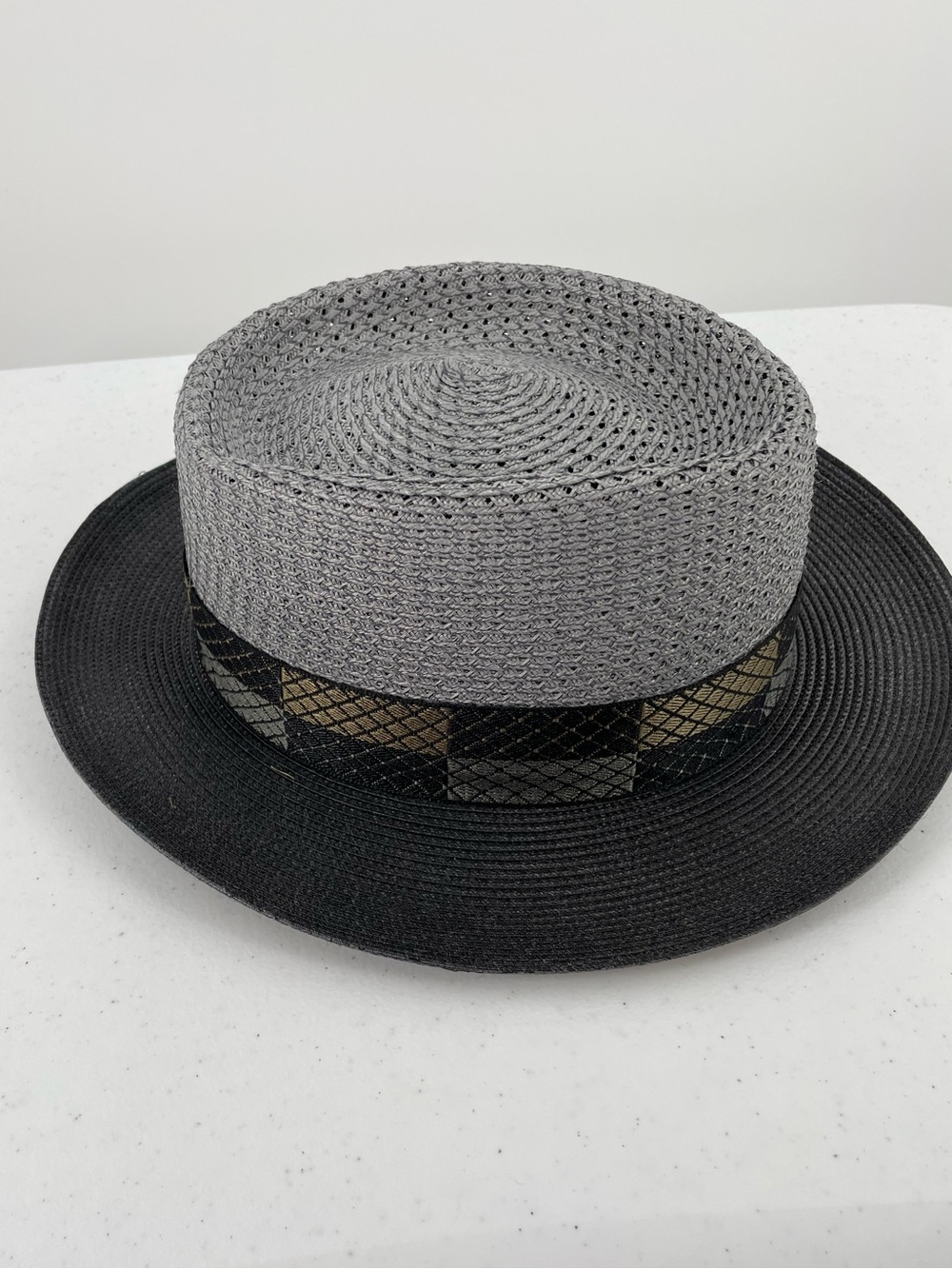 Stetson Andiamo Model Men’s Black Gray Banded Straw 6 7/8 Made USA Fedora Hat - Picture 4 of 10